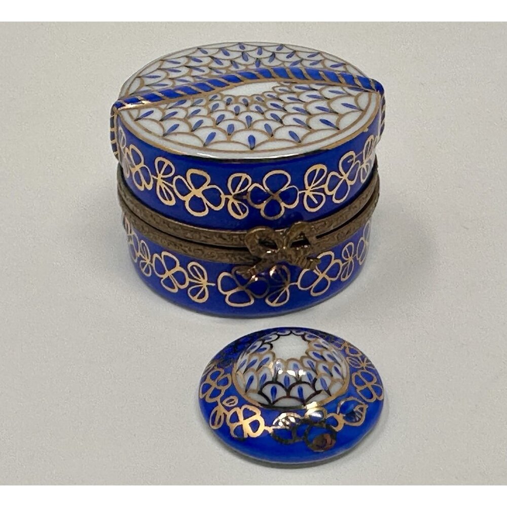 VTG Limoges France Porcelain Hat Box w/ Matching Mini Hat Trinket Box Peint Main